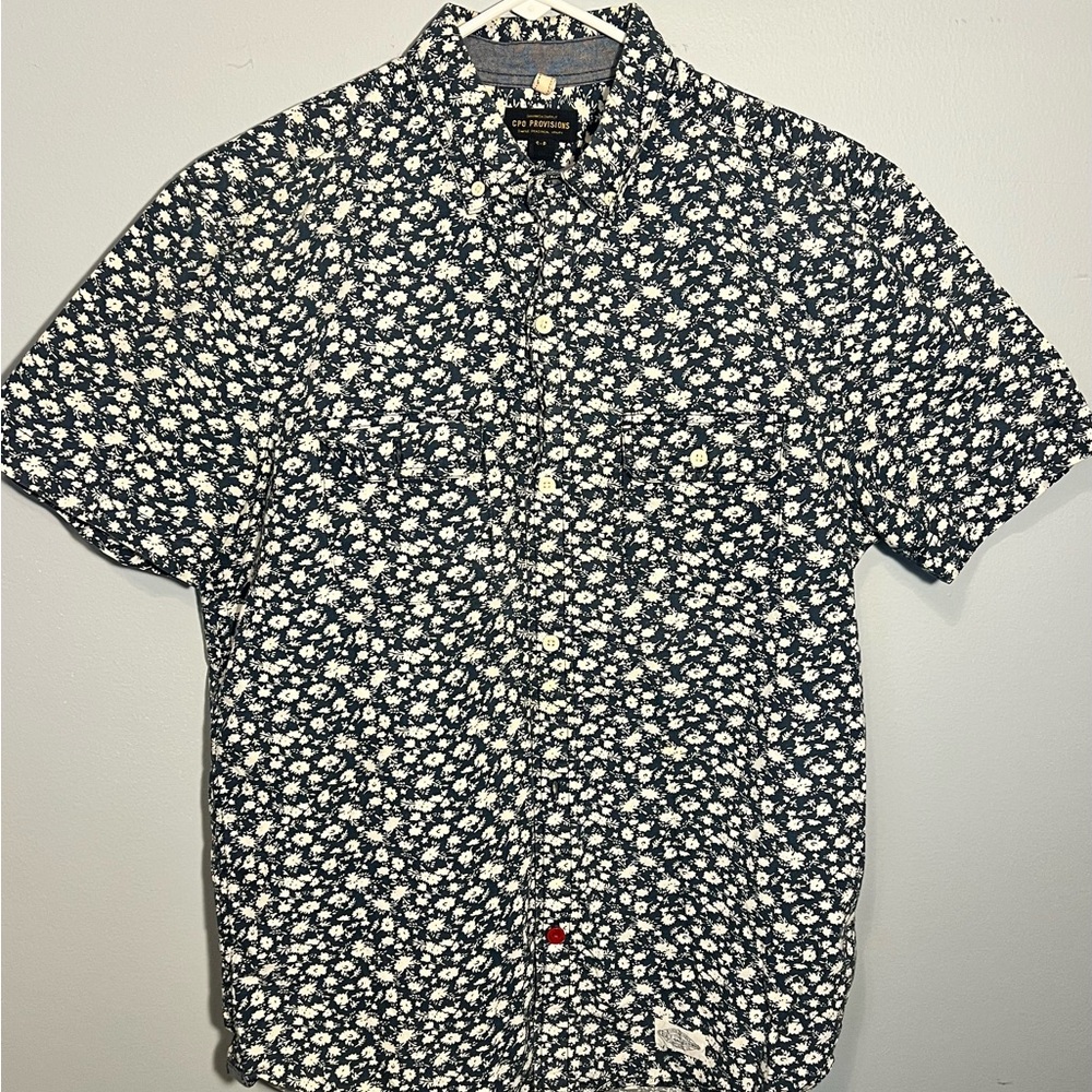 CP Company Navy Floral Short-Sleeve Button-Down Shirt